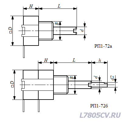 Резистор переменный РП1-72 размеры