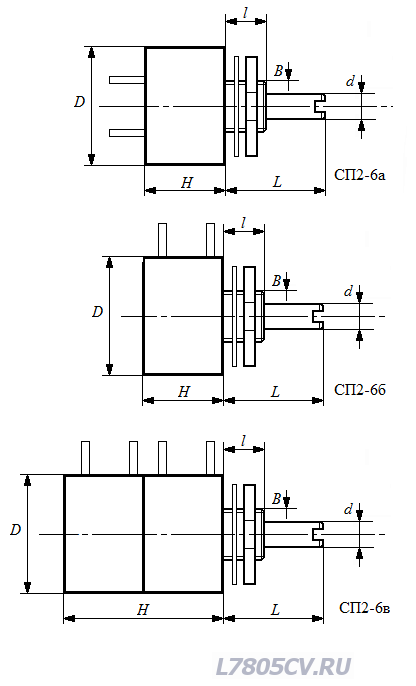Резистор переменный СП2-6 размеры