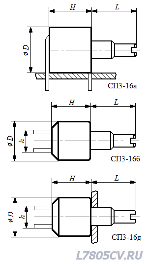 Резистор переменный СП3-16 размеры