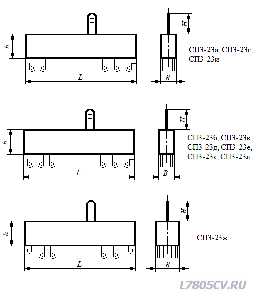 Резистор переменный СП3-23 размеры