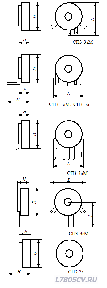 Резистор переменный СП3-3 размеры