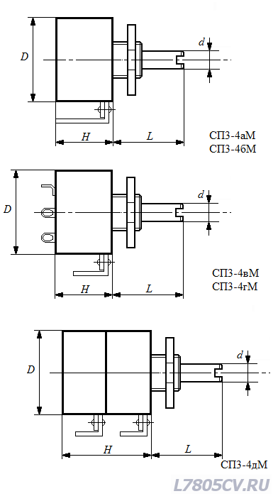 Резистор переменный СП3-4М размеры